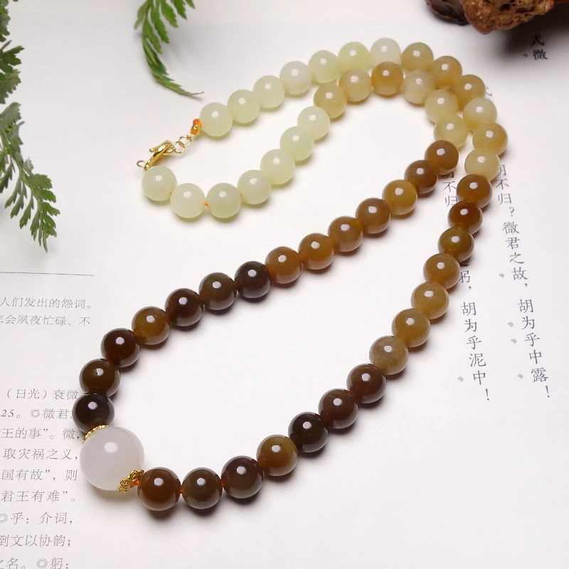 【金霞衔月】和田玉黄玉渐变色糖色项链