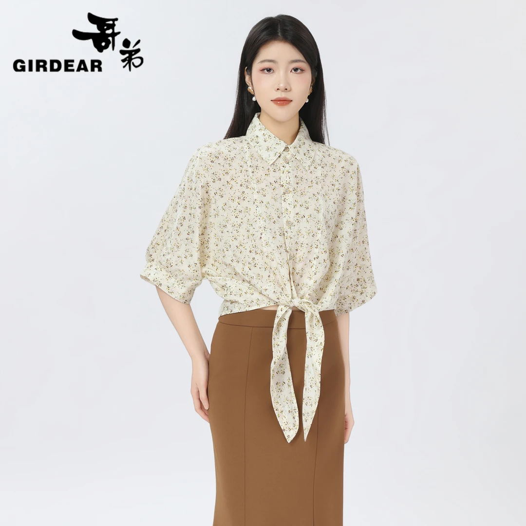 GIRDEAR/哥弟夏日休闲短上衣新款时尚度假风百搭衬衫女1301017