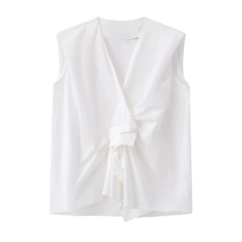 艾家同款25夏季新款时尚气质不规则无袖V领衬衫女上衣50425013