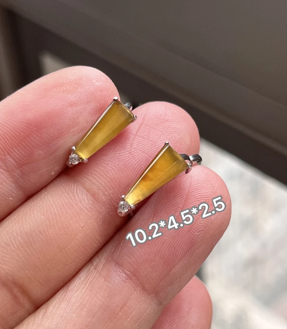 缅甸翡翠a货冰黄翡耳环镶嵌耳圈小众耳包百搭耳钩时尚吊坠耳扣