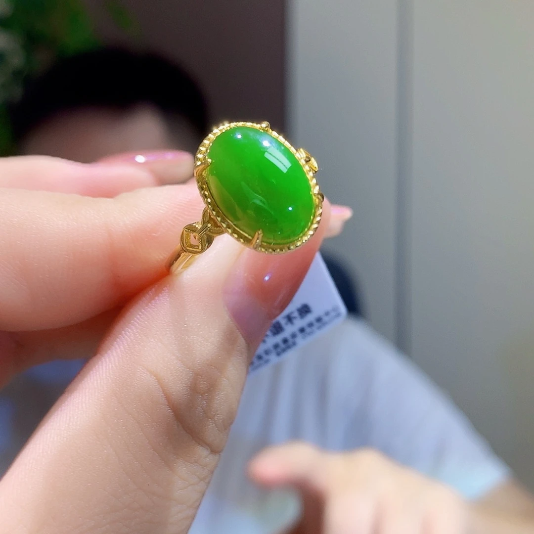 和田玉（碧玉）戒指银S925镀金镶嵌
