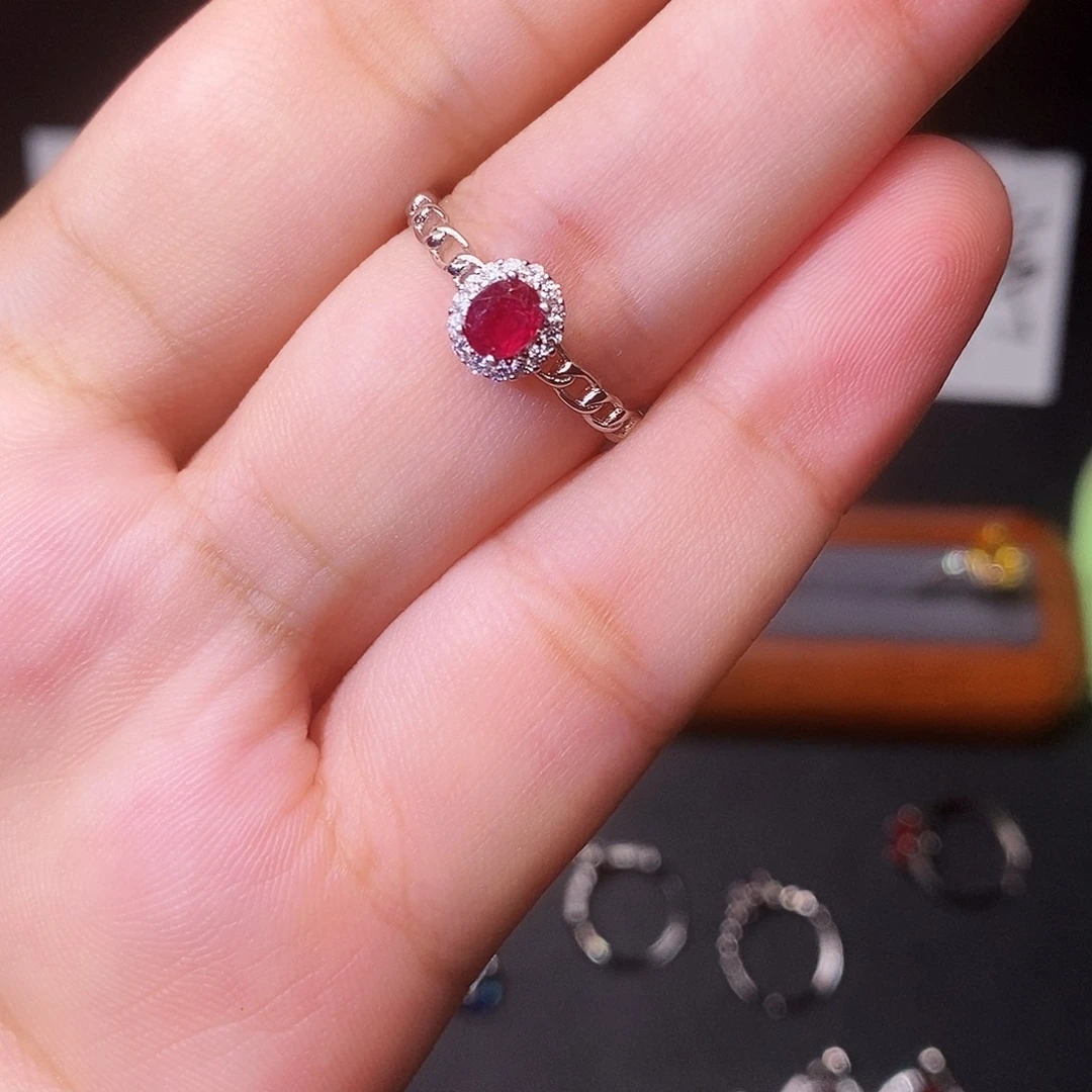 银S925镶嵌戒指红宝石