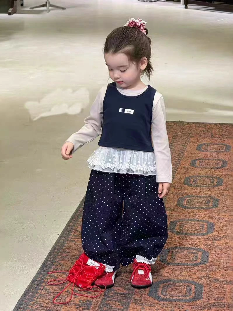 童装女童初秋韩版套装秋季儿童宝宝洋气网纱背心长袖打底衫灯笼裤