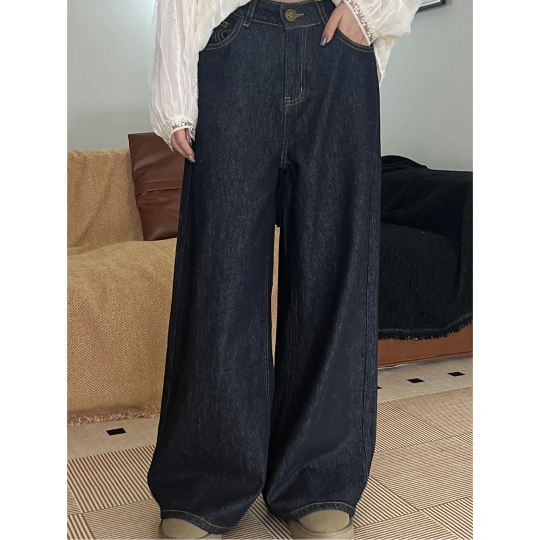 CQG美式百搭阔腿牛仔裤女秋季新款韩版慵懒风气质休闲显瘦高腰裤