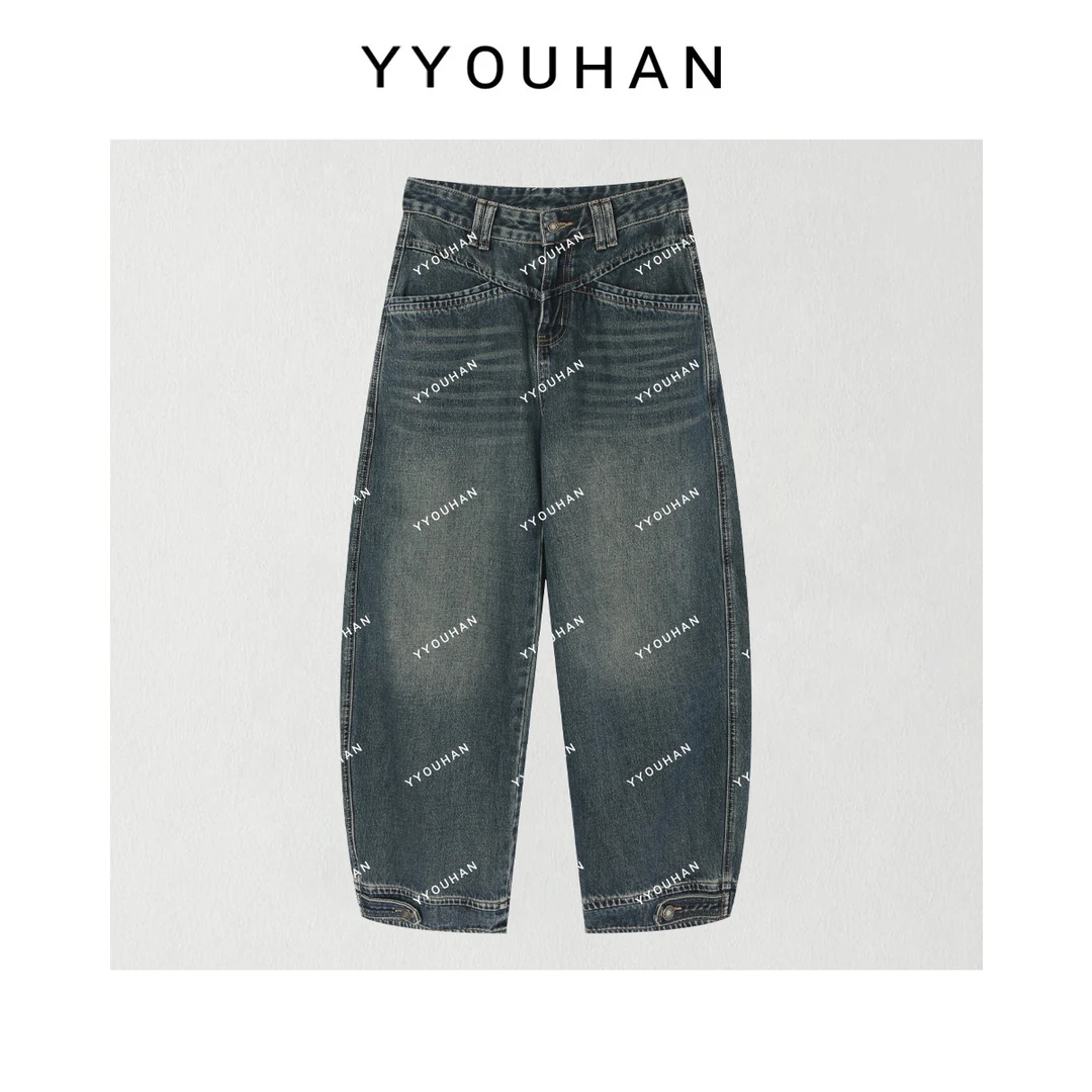 YYOUHAN 2025新款裤脚纽扣高腰显瘦百搭休闲牛仔裤 2508C4376