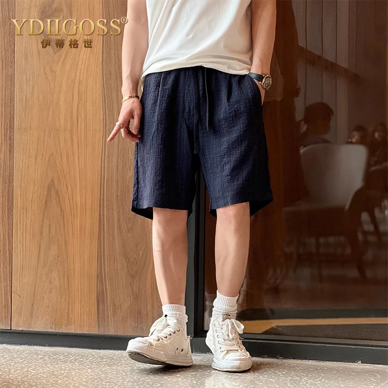 YDIIGOSS运动休闲五分裤男士夏透气沙滩裤纯色宽松直筒短裤