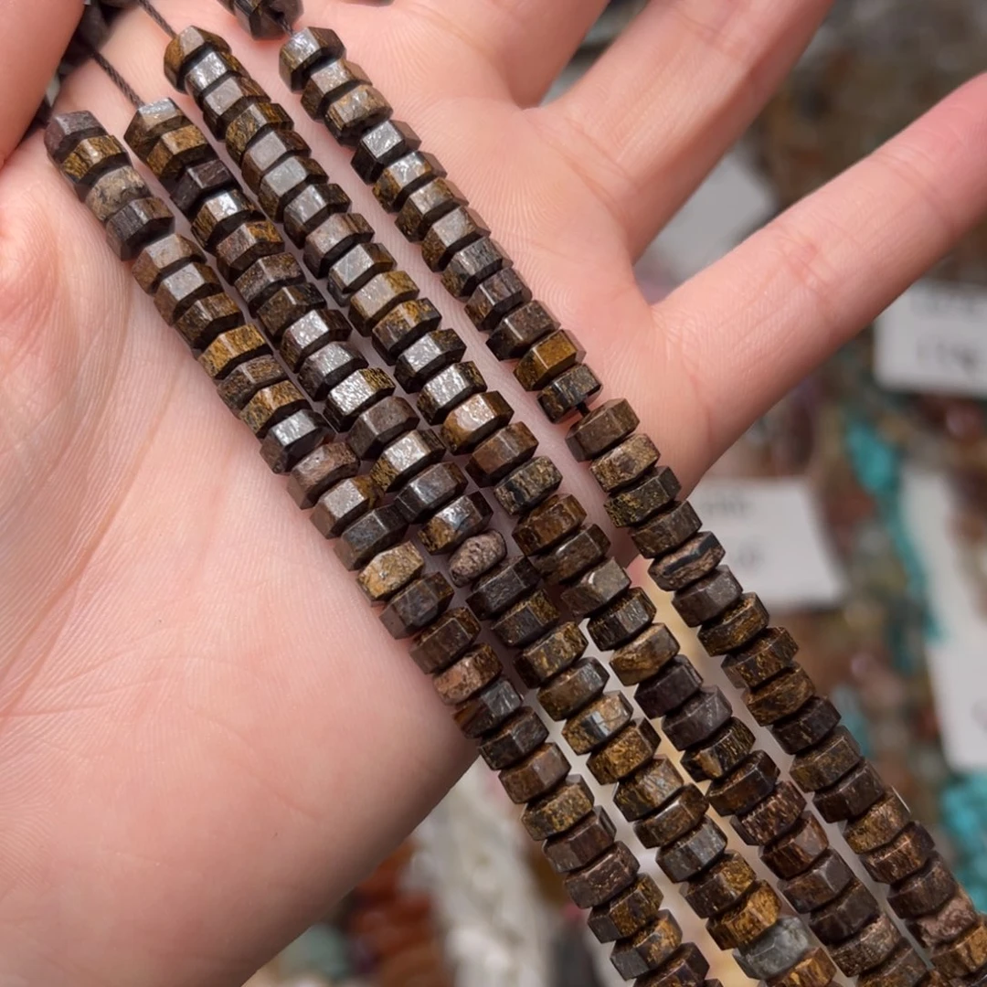 玛瑙/玉髓合金珠宝半成品L714。6.2mm古铜辉钻切一条