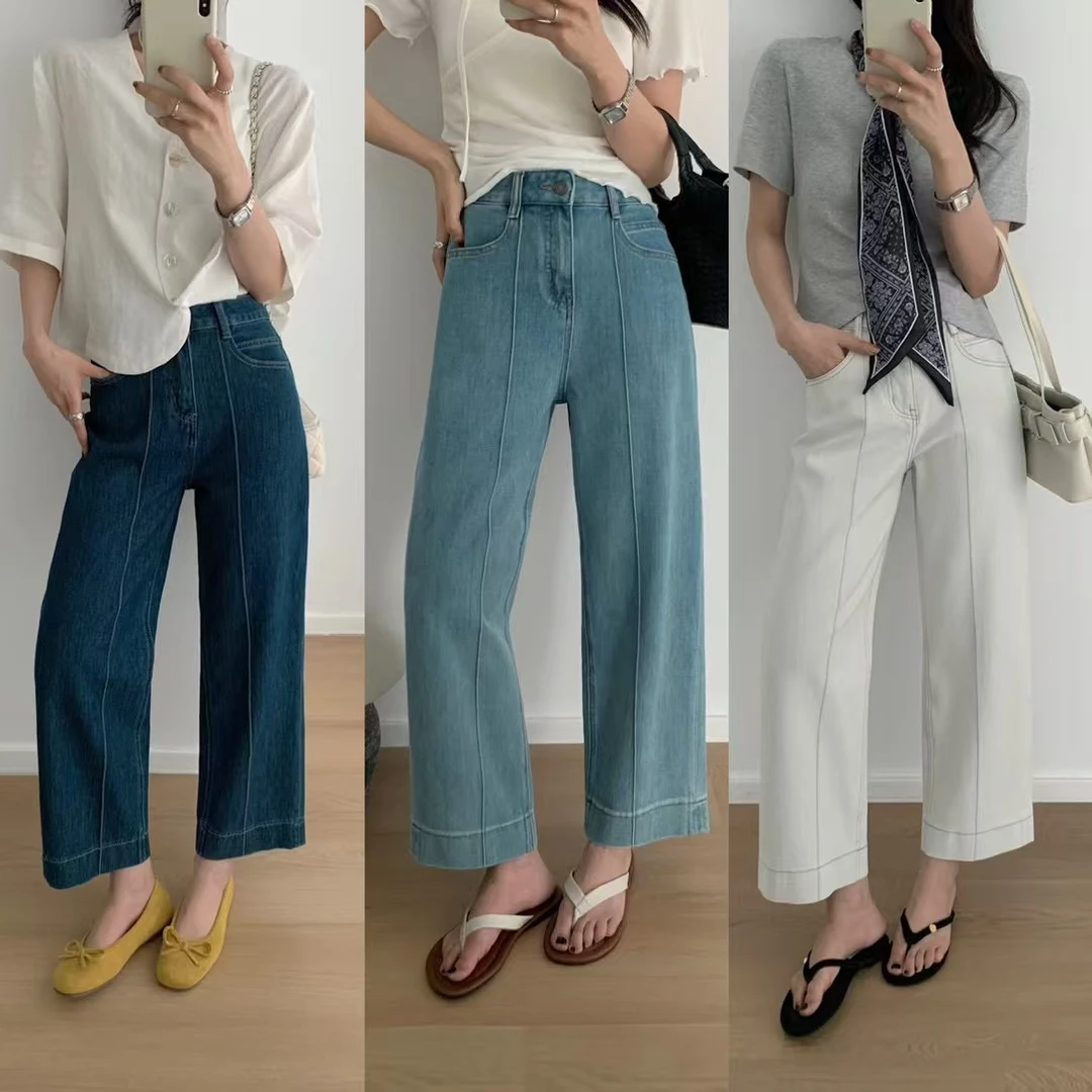 炸款～六悦爆款高腰四面弹牛仔直筒裤超显瘦1256