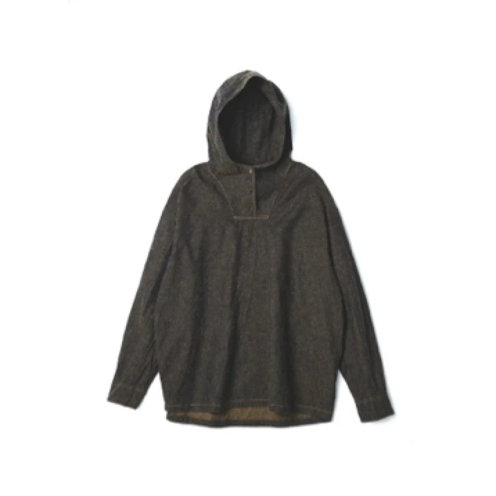 左岸迷香棉麻连帽套头衫  简约复古文艺休闲上衣25FW1022