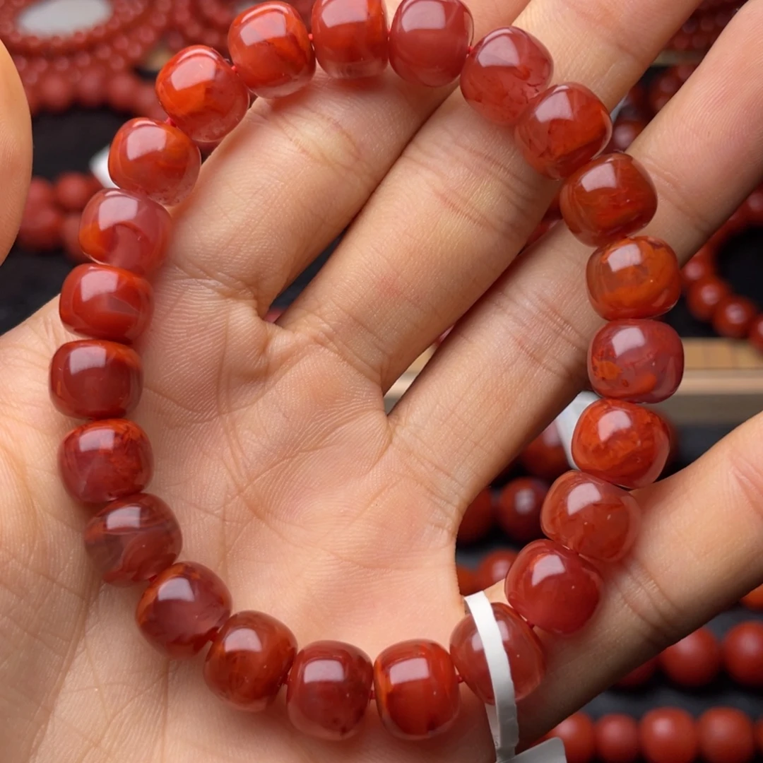 南红玛瑙未镶嵌手串H10mm顶品收藏玫瑰红火焰老型手串