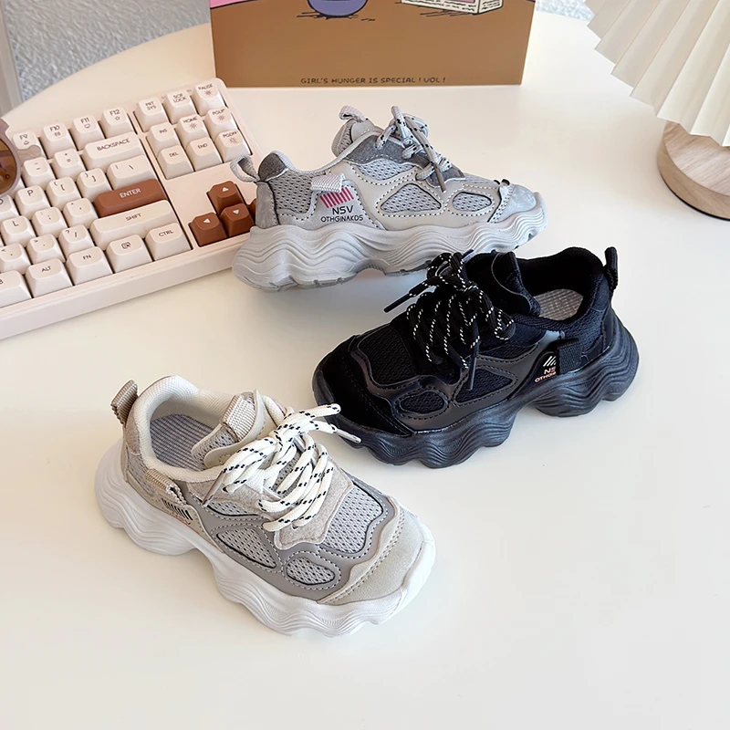 2025春季新款休闲风男女童减震防踢防滑软底儿童鞋老爹鞋运动鞋