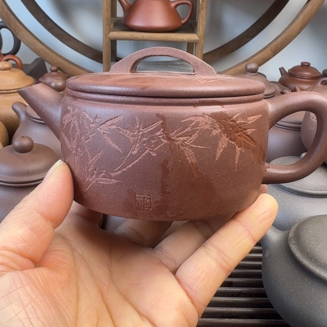 M***r紫砂茶壶200cc汉瓦微瑕特价处理刻绘