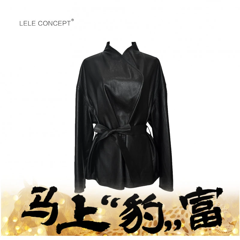 LELE CONCEPT丨【如一】时髦极简风设计领斜插兜腰带皮衣FP25C0115W