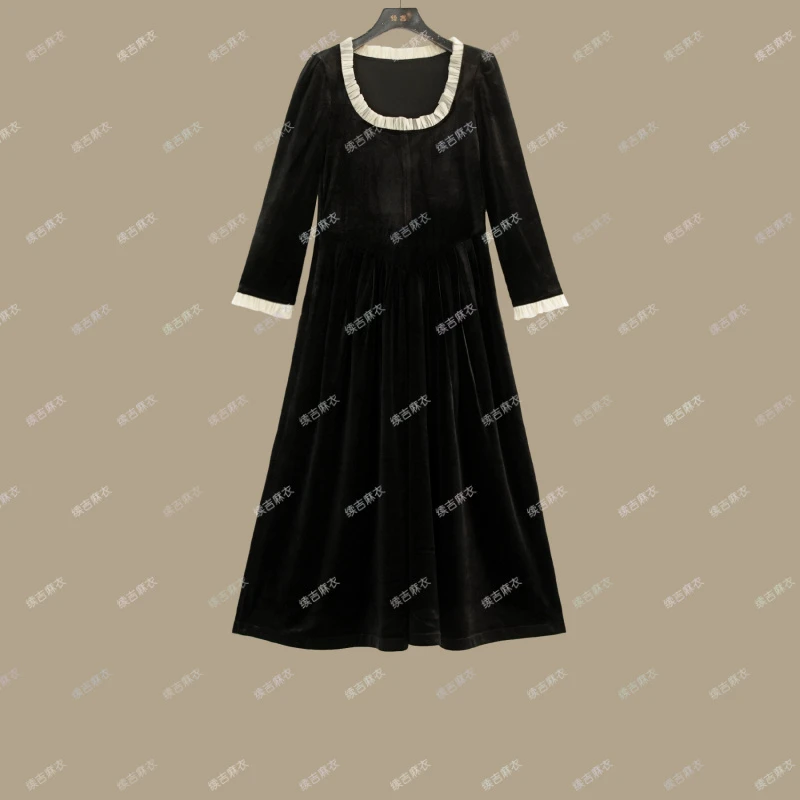 春-原创设计24-2178【年会款】气质长袖复古优雅设计感连衣裙