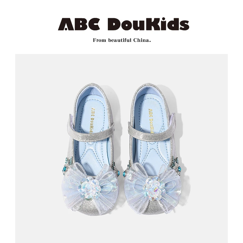 ABC Doukids2025春季儿童公主鞋新款亮闪闪软底鞋韩版蝴蝶结