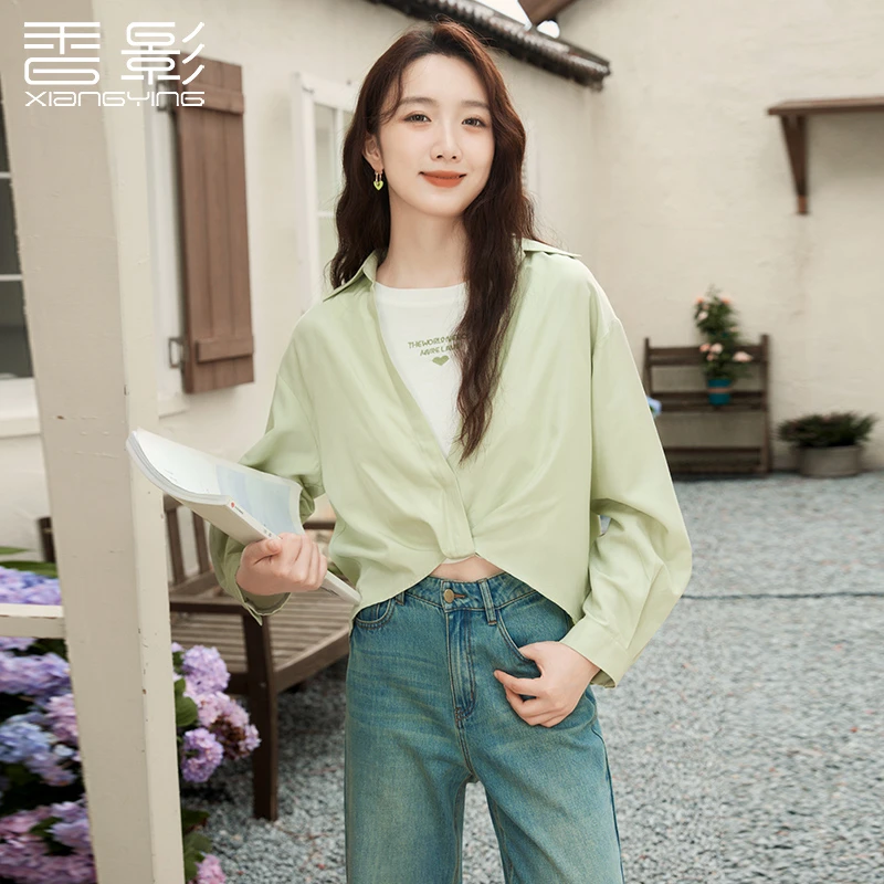 S643641香影百搭显瘦秋新款假两件衬衫