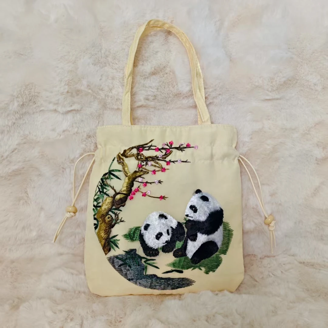 梅花熊猫小包（黄色）苏绣小包非遗刺绣零钱钥匙化妆品 杂物古装包