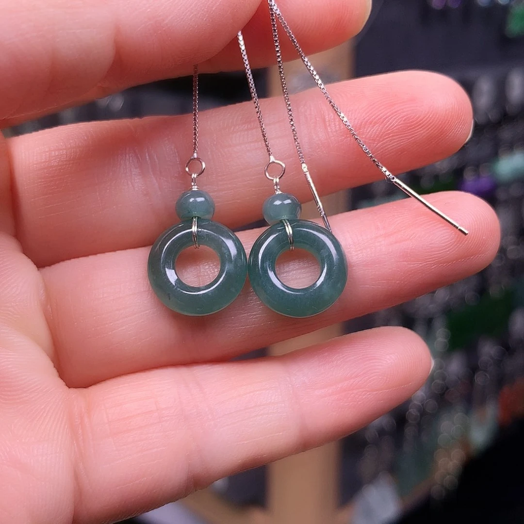 翡翠银S925镶嵌耳饰精美