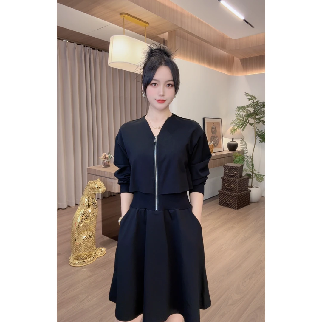 7286 鱼鱼严选冬季上新小香风中长款假两件气质 收腰显瘦款连衣裙