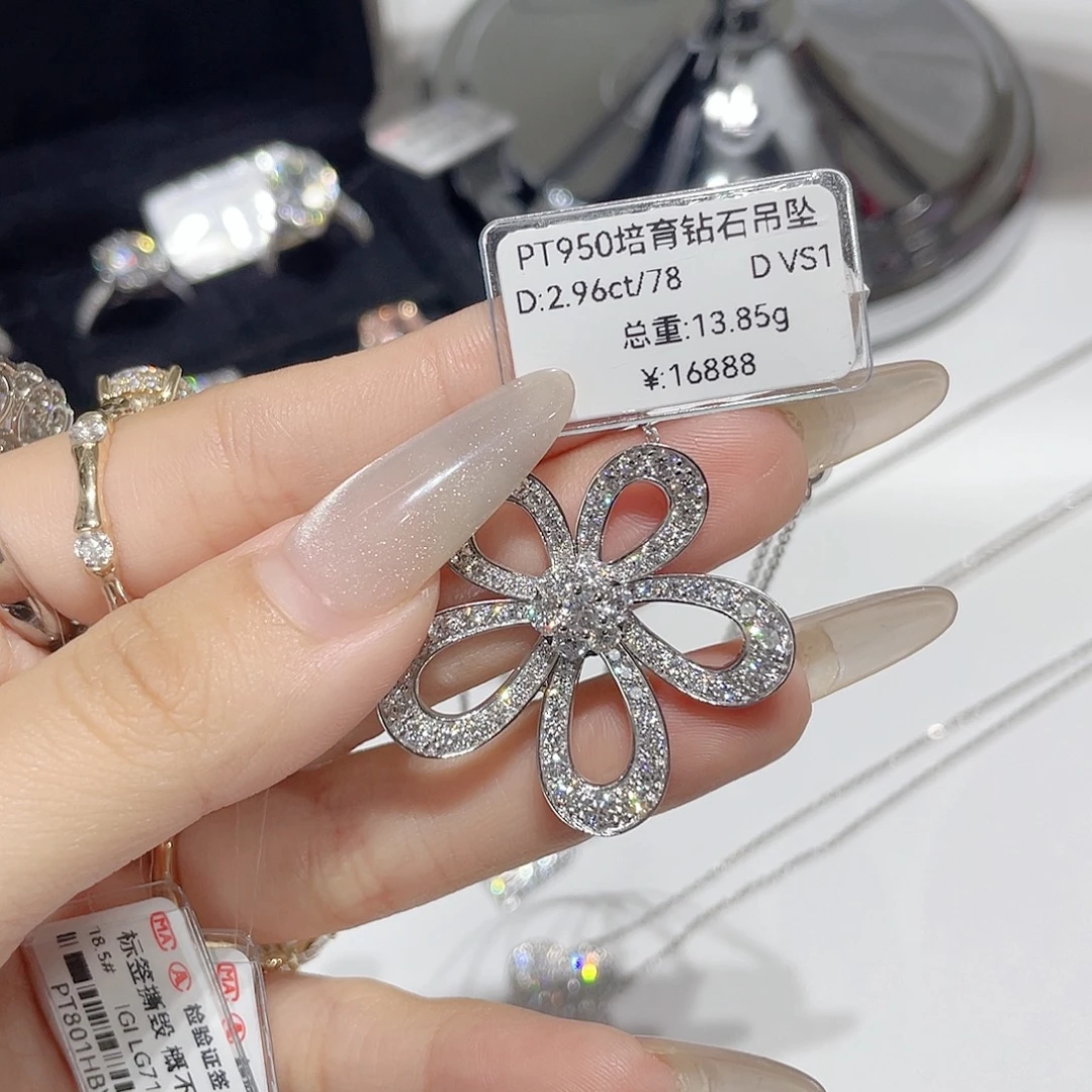 颈饰实验室培育钻石铂Pt950镶嵌