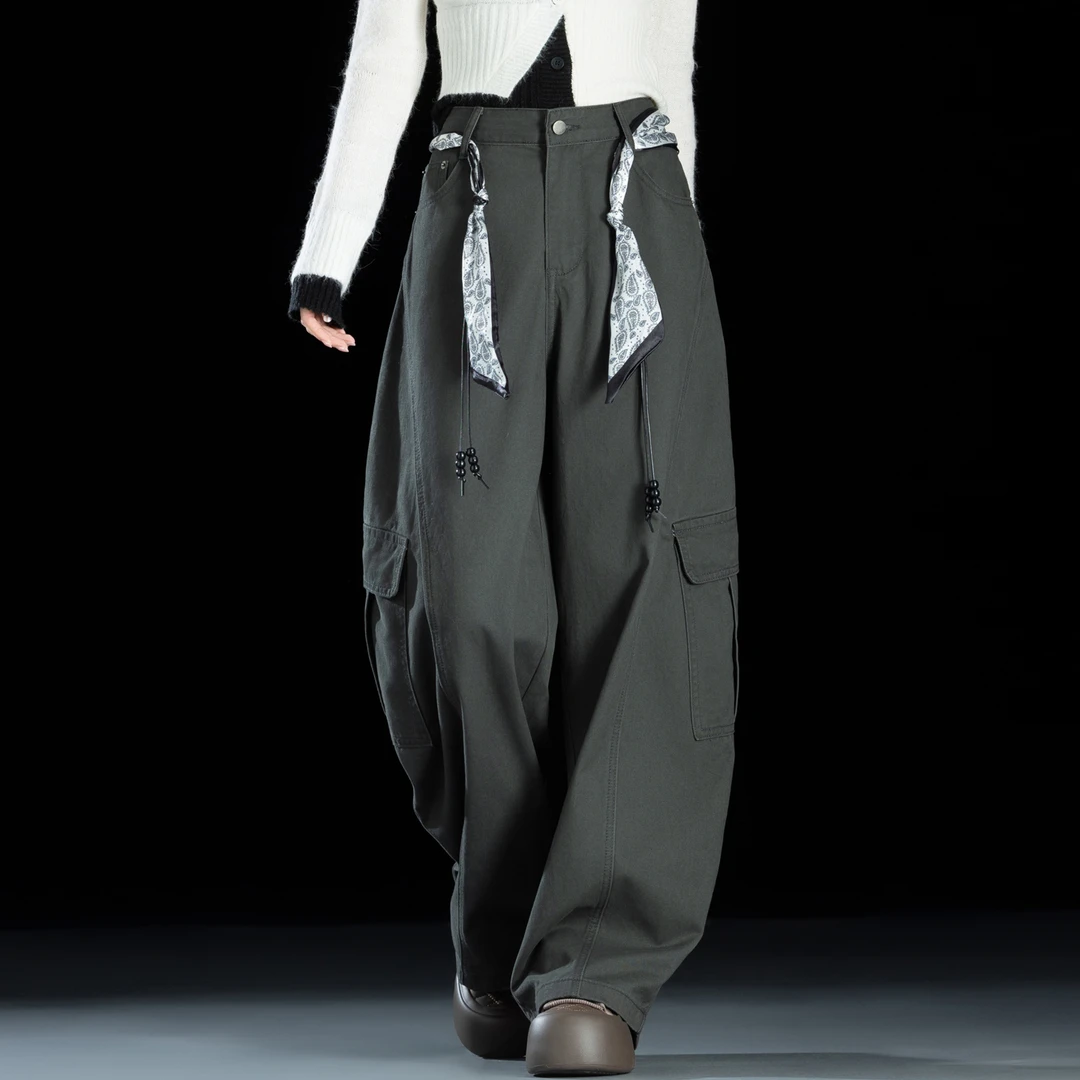 加绒裤子女款爆款2025新款美式工装裤宽松休闲裤秋冬设计感弯刀裤