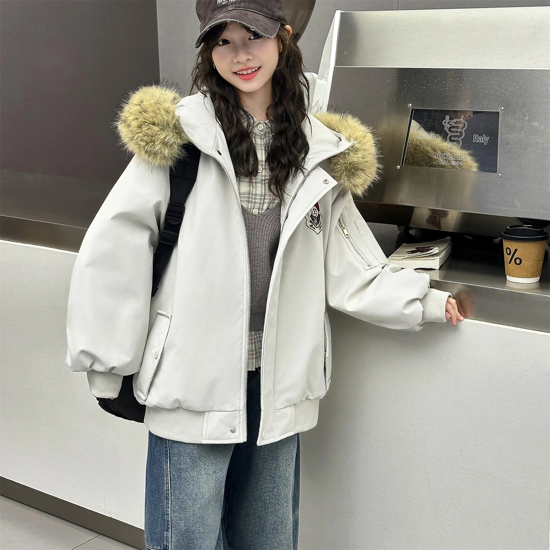 YM6213女童加绒外套秋冬2025新款洋气派克服女孩大童冬季加厚