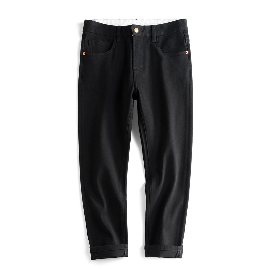 秋冬黑色牛仔裤男士不褪色含羊毛9分裤微宽松小直筒高端360度弹性