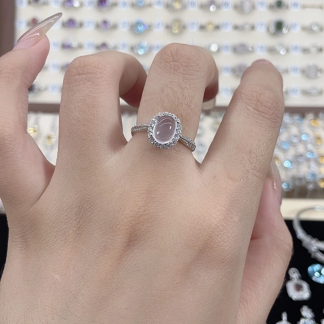 纯***a芙蓉石戒指银S925镶嵌