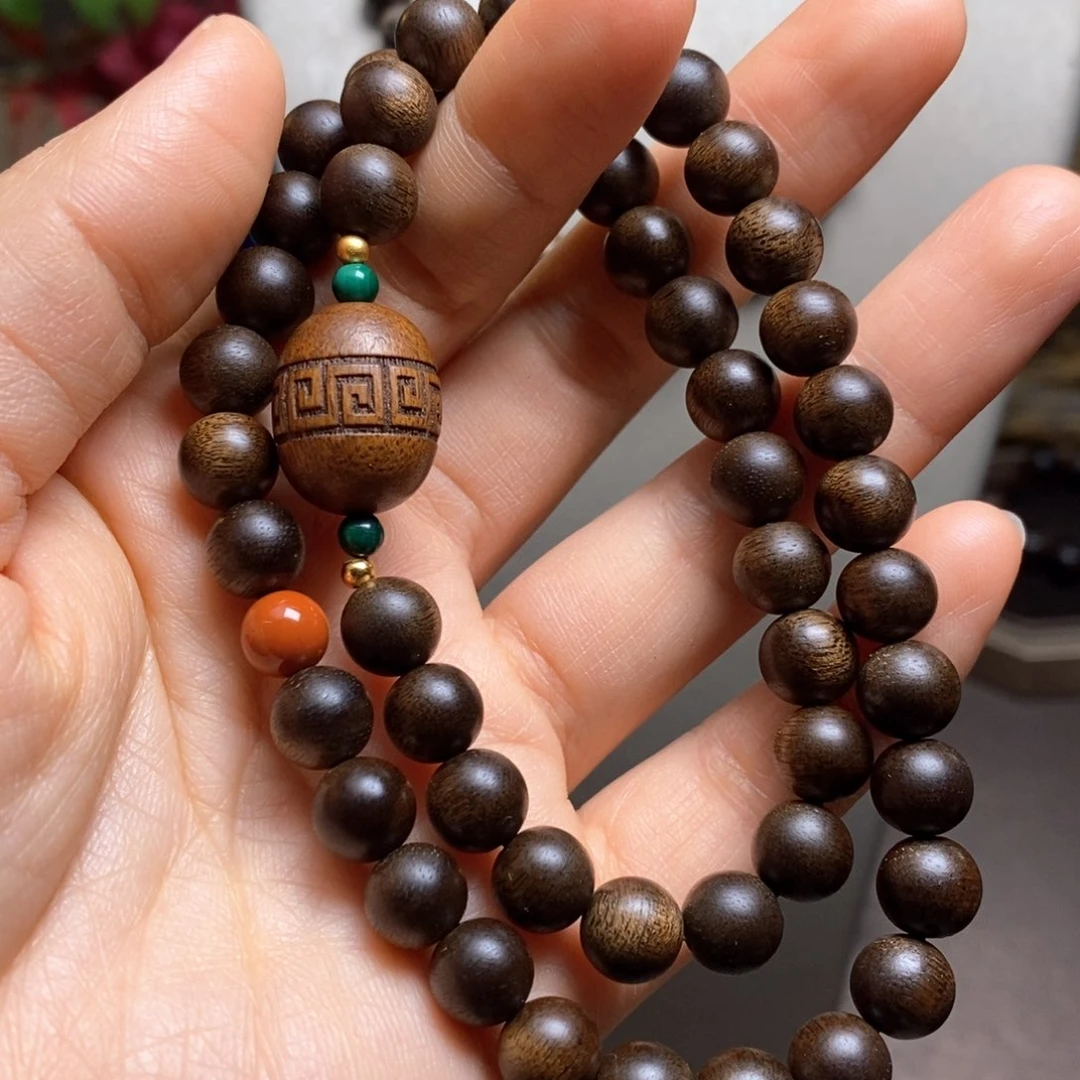 沉香手串越南芽庄紫棋0.8设计➕富森红土沉香木雕设计