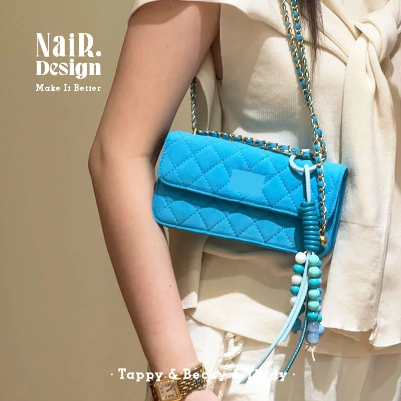 古莉奈尔克莱因蓝菱格链条包高级设计感小众手提斜跨包通勤女包