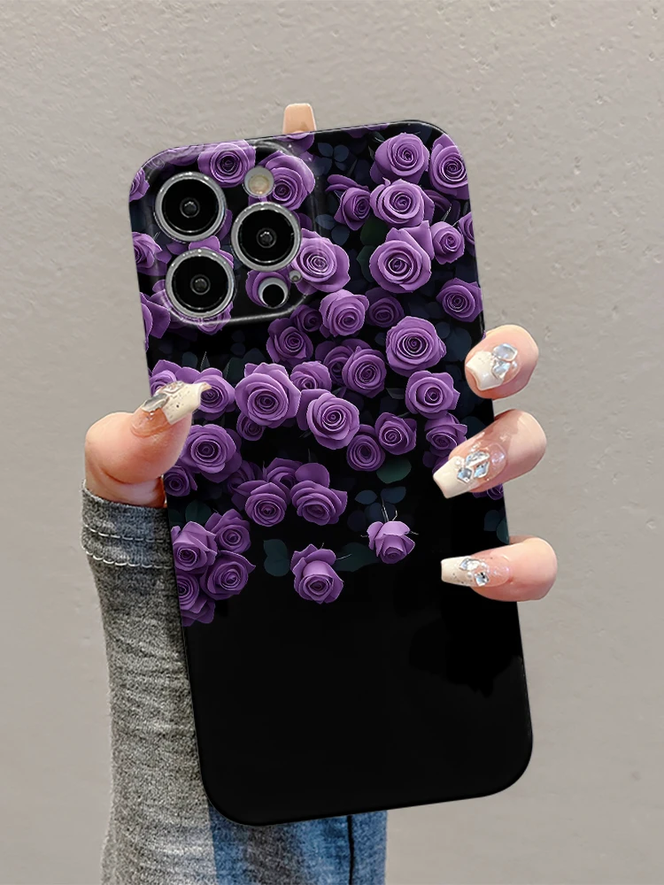 紫色玫瑰花朵适用苹果手机壳实用数码小配件菲林壳网红同款高颜值
