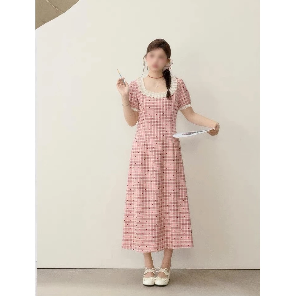 【小巧定制】XQ2586夏季新款爱心植绒印花法式显瘦连衣裙