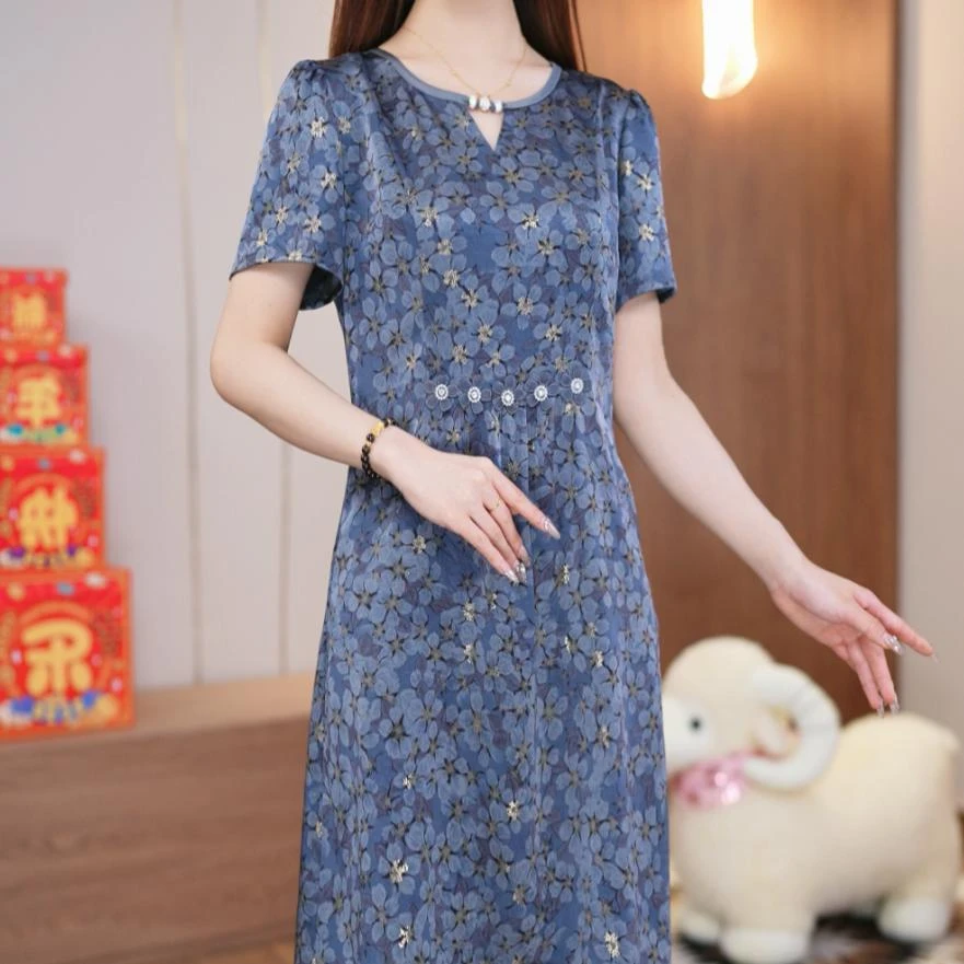 【直播专享】桑蚕丝裙子女夏季国风2025新款连衣裙真丝显瘦中式
