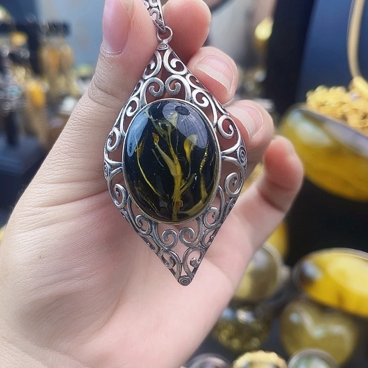 裸石琥珀银S925镶嵌