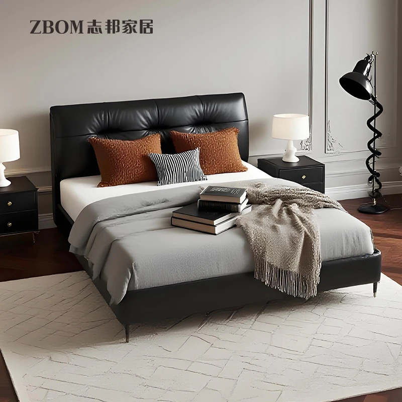 ZBOM/志邦法兰菲【夜澜】头层牛皮高脚意式极简现代主卧大床