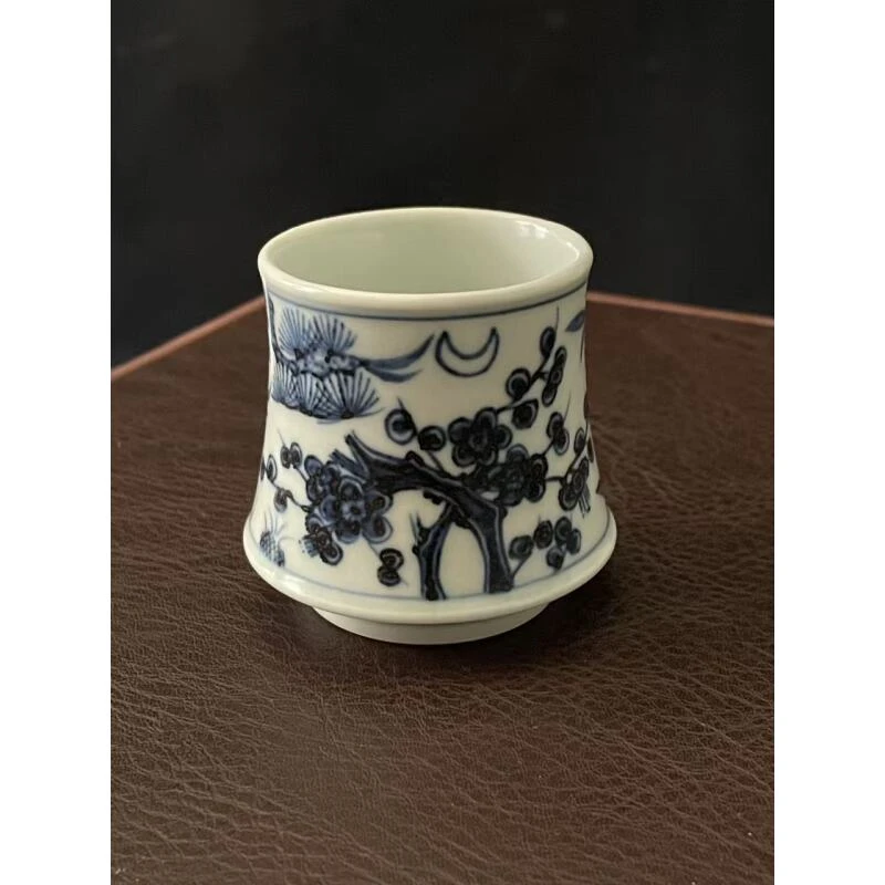 景德镇手绘陶瓷茶具杯子釉下彩青花马蹄茶杯松竹梅