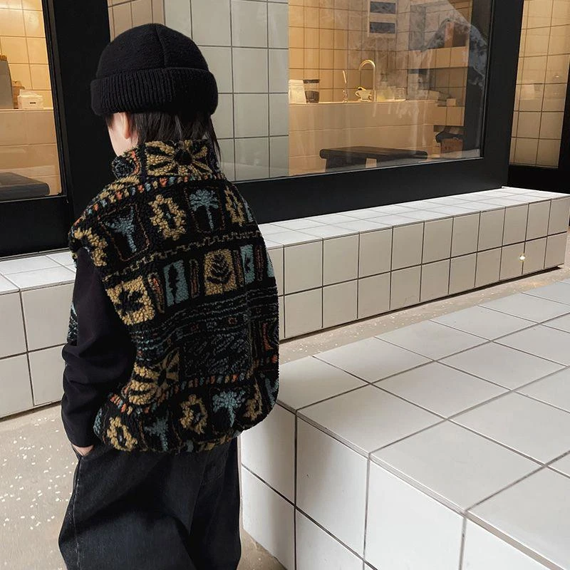 童装男童毛绒立领马甲2025秋冬新款洋气儿童加绒加厚保暖宝宝上D