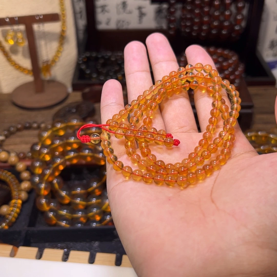 琥珀未镶嵌颈饰5mm红茶108