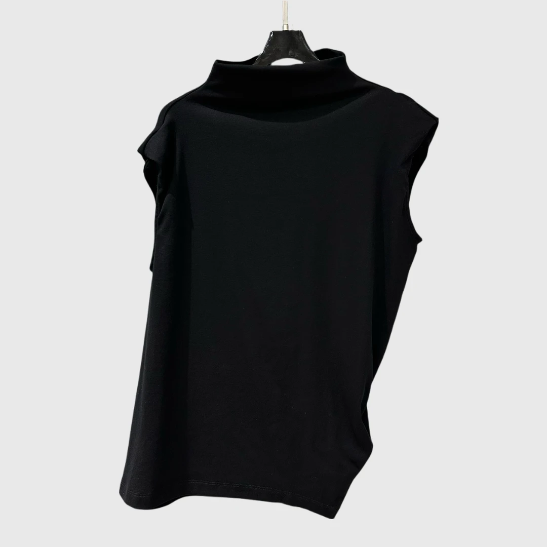 17HAL【暗黑先锋】RO风不对称高领无袖黑色罗纹背心Tee 24326