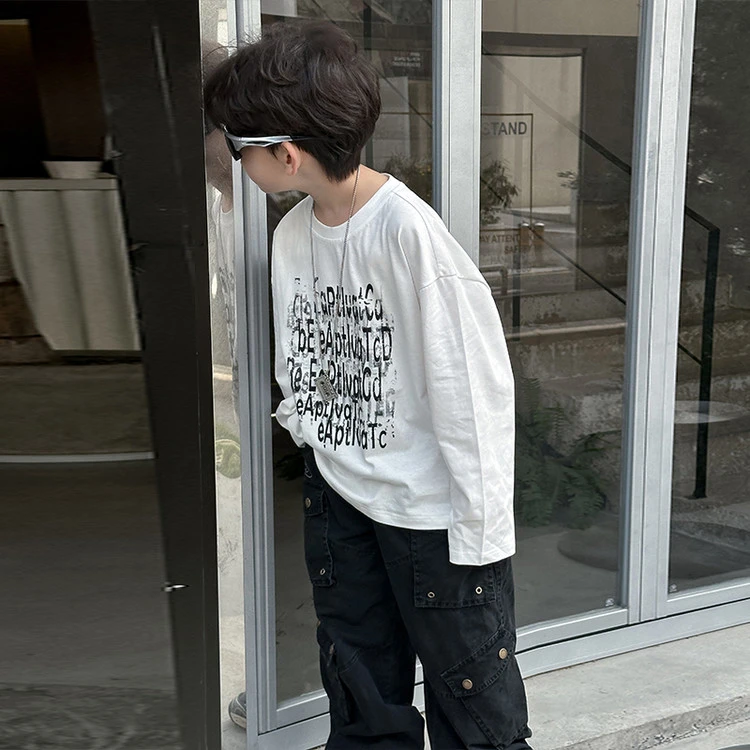 【小石头剪刀布】HY2550儿童满印字母T恤2025春季新款男童韩版