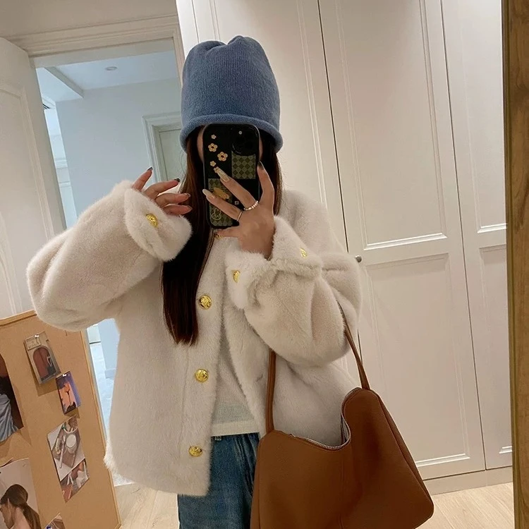 挽袖小香风环保皮草女冬外套9920#
