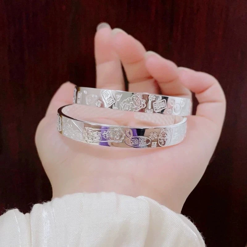 A24【约31克10mm】足银9999平安喜乐吉言招财猫实心开口手镯