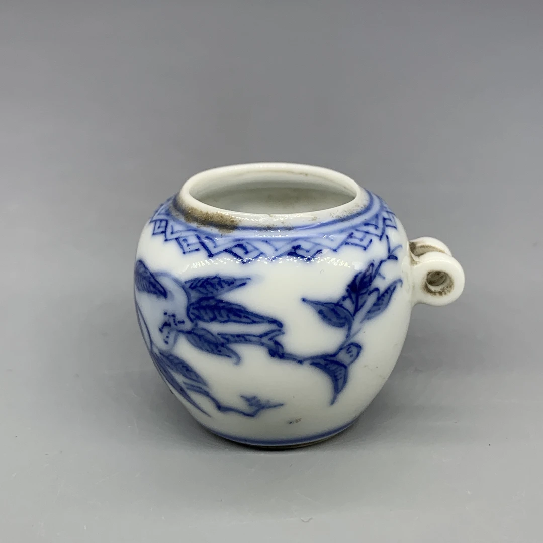32509219*清光绪青花花卉纹鸟食缸/瓷器三/江苏省文物总店/MM