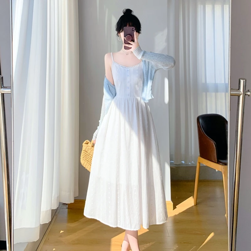 2025春夏新款收腰显瘦刺绣白色吊带裙女初恋裙白月光气质连衣裙子
