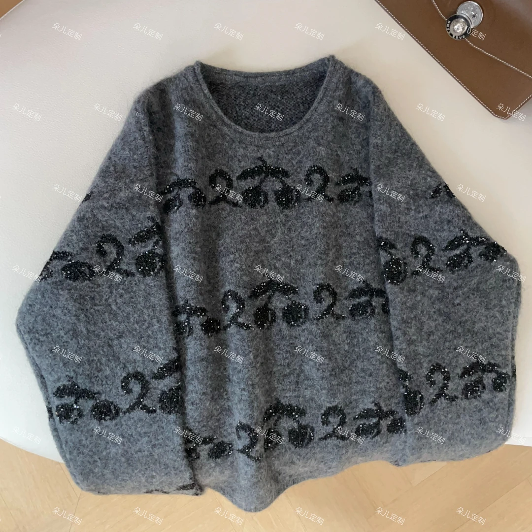 朵儿定制 【樱桃】秋冬时尚提花樱桃亮片马海毛针织毛衣 MC45