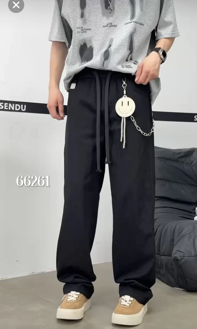 抽绳压花条纹牛仔裤薄款宽松韩版春夏秋季男士潮流拉链新款男生