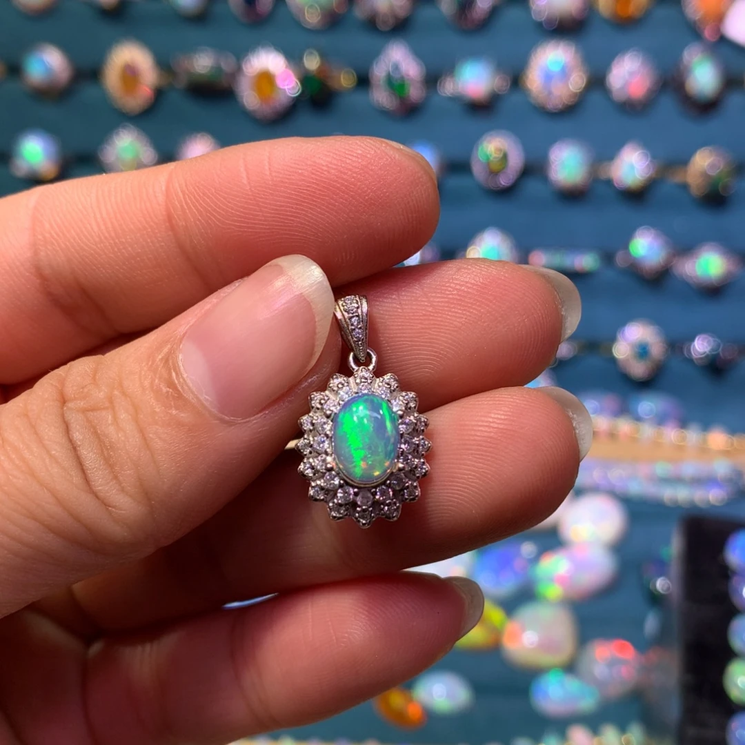 欧泊银S925镶嵌吊坠款