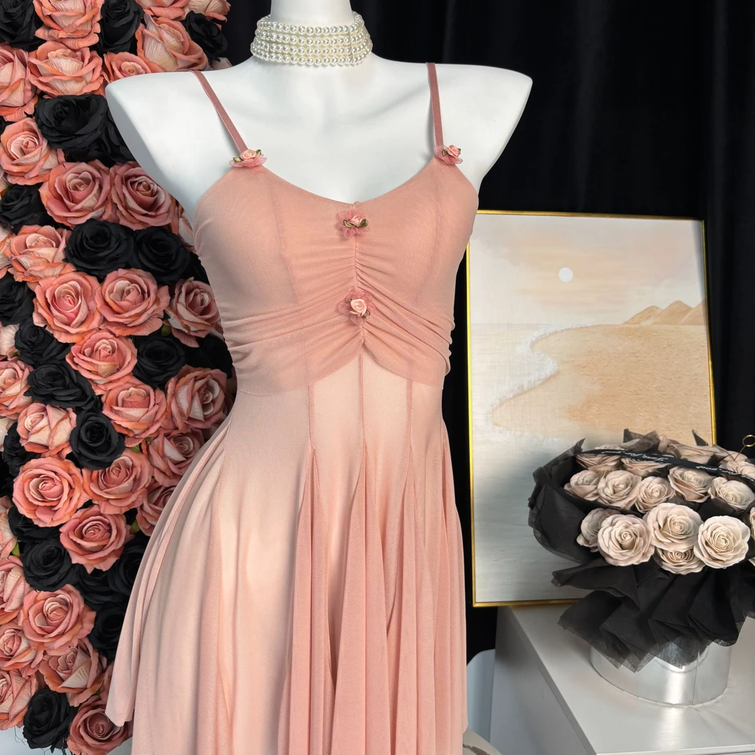 （桃夭奶盖）80-200斤法式纯欲网纱小妈裙弹力蕾丝显瘦仙女裙