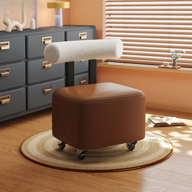 靠背款滑轮凳小凳子家用矮凳沙发凳小板凳门口换鞋凳移动小椅子