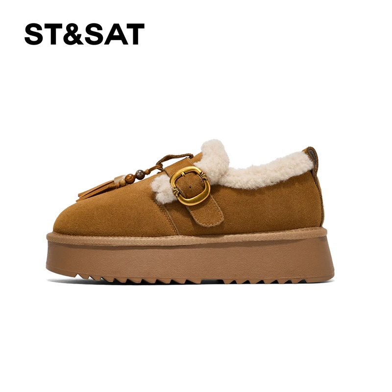 St&Sat/星期六加绒保暖厚款套筒厚底平底单鞋冬季鞋子浅口勃肯鞋